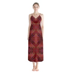 Maroon Triangle Pattern Seamless Button Up Chiffon Maxi Dress