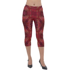 Maroon Triangle Pattern Seamless Lightweight Velour Capri Leggings  by Pakrebo