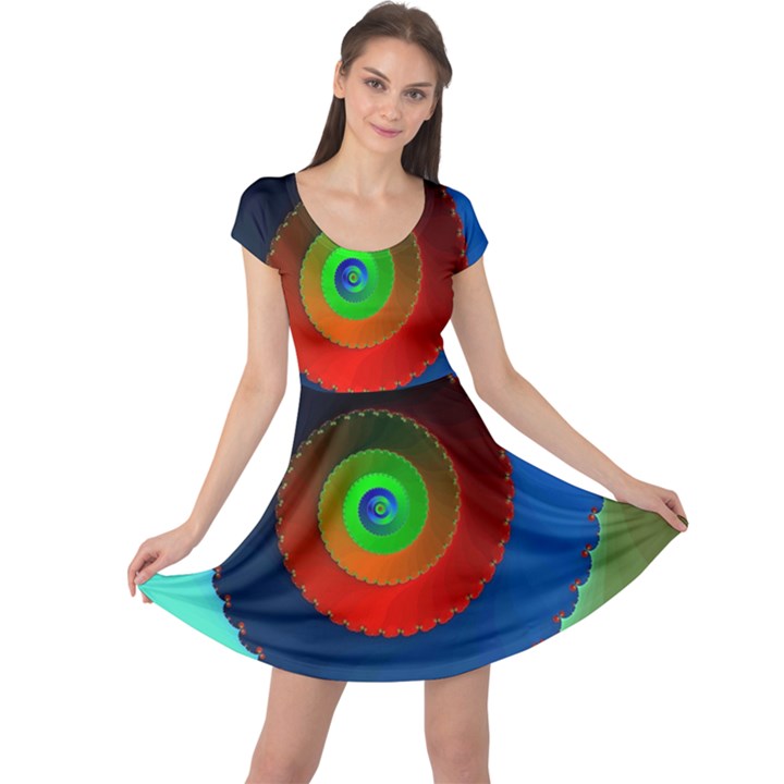 Fractal Spiral Curve Helix Cap Sleeve Dress