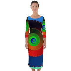 Fractal Spiral Curve Helix Quarter Sleeve Midi Bodycon Dress by Pakrebo