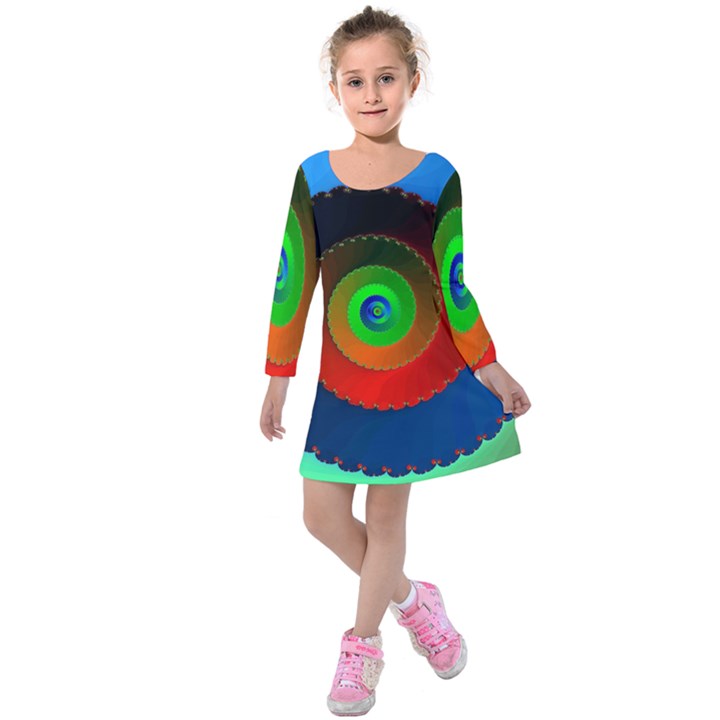 Fractal Spiral Curve Helix Kids  Long Sleeve Velvet Dress