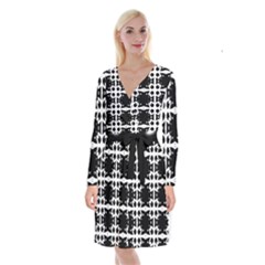 Seamless Pattern Design Ornament Long Sleeve Velvet Front Wrap Dress