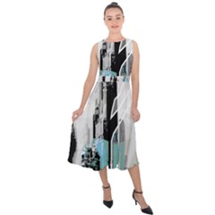 The City Of The Future Collage Midi Tie-back Chiffon Dress by Pakrebo