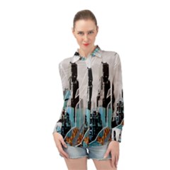 The City Of The Future Collage Long Sleeve Chiffon Shirt