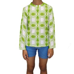 Seamless Wallpaper Background Green White Kids  Long Sleeve Swimwear by Pakrebo