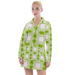 Seamless Wallpaper Background Green White Women s Long Sleeve Casual Dress by Pakrebo