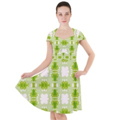 Seamless Wallpaper Background Green White Cap Sleeve Midi Dress by Pakrebo