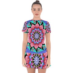 Mandala Symmetry Meditation Drop Hem Mini Chiffon Dress by Pakrebo