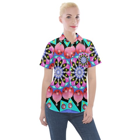 Mandala Symmetry Meditation Women s Short Sleeve Pocket Shirt by Pakrebo