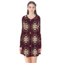 Seamless Ornament Symmetry Lines Long Sleeve V-neck Flare Dress View1