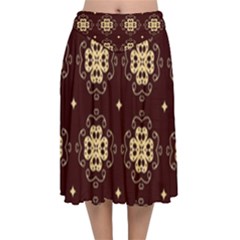 Seamless Ornament Symmetry Lines Velvet Flared Midi Skirt