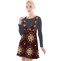 Seamless Ornament Symmetry Lines Plunge Pinafore Velour Dress