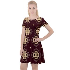 Seamless Ornament Symmetry Lines Cap Sleeve Velour Dress  by Pakrebo