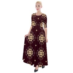 Seamless Ornament Symmetry Lines Half Sleeves Maxi Dress