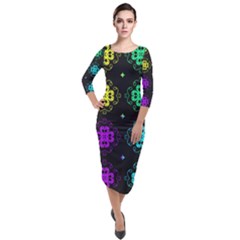 Seamless Pattern Design Ornament Quarter Sleeve Midi Velour Bodycon Dress