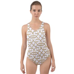 Graphic Mughal Pattern Jali Jaali Cut-out Back One Piece Swimsuit by Pakrebo