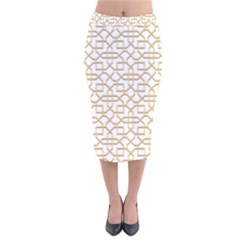 Graphic Mughal Pattern Jali Jaali Velvet Midi Pencil Skirt by Pakrebo