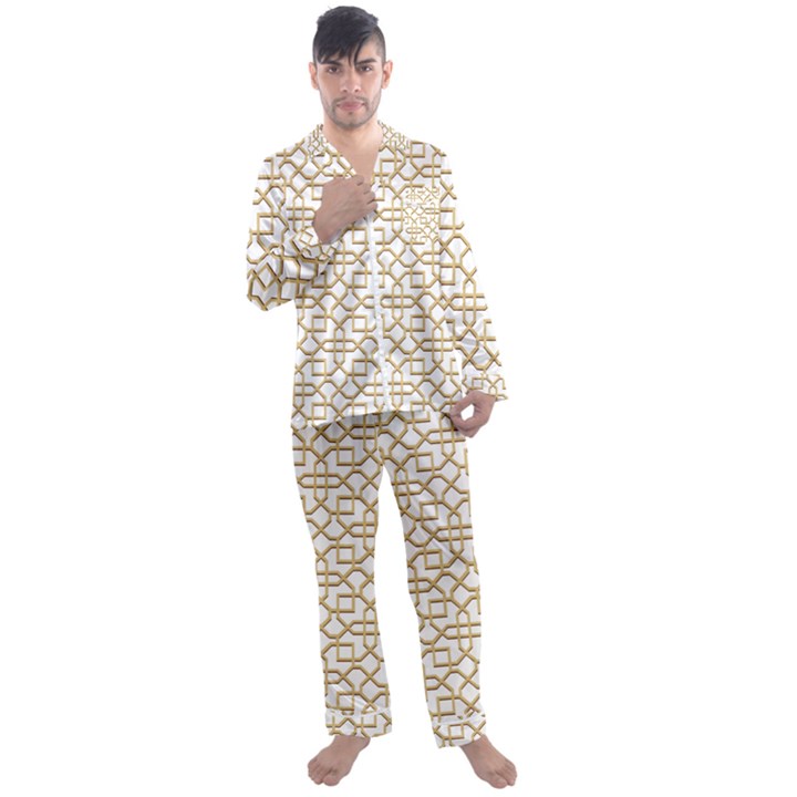 Graphic Mughal Pattern Jali Jaali Men s Satin Pajamas Long Pants Set