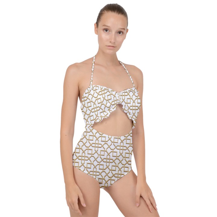 Graphic Mughal Pattern Jali Jaali Scallop Top Cut Out Swimsuit