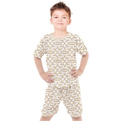 Graphic Mughal Pattern Jali Jaali Kids  Tee And Shorts Set by Pakrebo