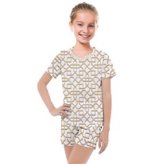 Graphic Mughal Pattern Jali Jaali Kids  Mesh Tee And Shorts Set