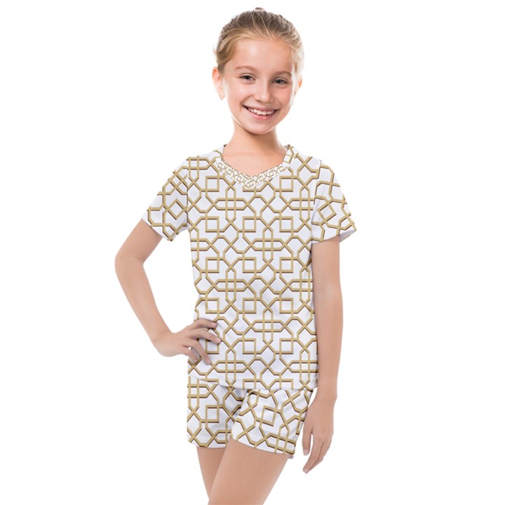 Graphic Mughal Pattern Jali Jaali Kids  Mesh Tee and Shorts Set