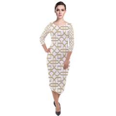 Graphic Mughal Pattern Jali Jaali Quarter Sleeve Midi Velour Bodycon Dress