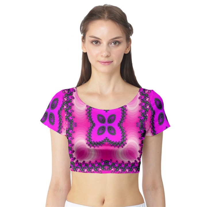 Kaleidoscope Ornament Pattern Short Sleeve Crop Top