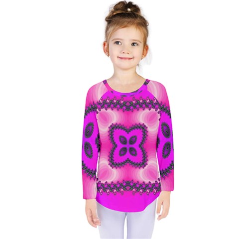 Kaleidoscope Ornament Pattern Kids  Long Sleeve Tee by Pakrebo