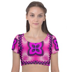 Kaleidoscope Ornament Pattern Velvet Short Sleeve Crop Top  by Pakrebo