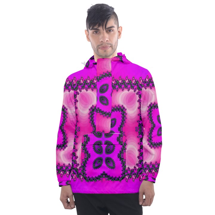 Kaleidoscope Ornament Pattern Men s Front Pocket Pullover Windbreaker