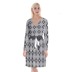 Seamless Pattern Ornament Long Sleeve Velvet Front Wrap Dress