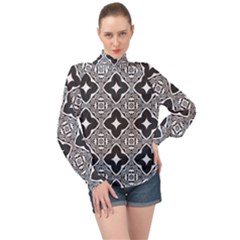 Seamless Pattern Ornament High Neck Long Sleeve Chiffon Top by Pakrebo