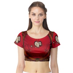 Beautiful Elegant Hearts With Roses Short Sleeve Crop Top by FantasyWorld7