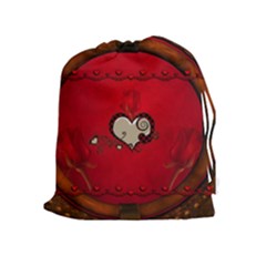 Beautiful Elegant Hearts With Roses Drawstring Pouch (xl) by FantasyWorld7