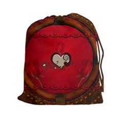 Beautiful Elegant Hearts With Roses Drawstring Pouch (xxl) by FantasyWorld7