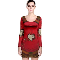 Beautiful Elegant Hearts With Roses Long Sleeve Velvet Bodycon Dress by FantasyWorld7