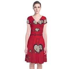 Beautiful Elegant Hearts With Roses Short Sleeve Front Wrap Dress by FantasyWorld7