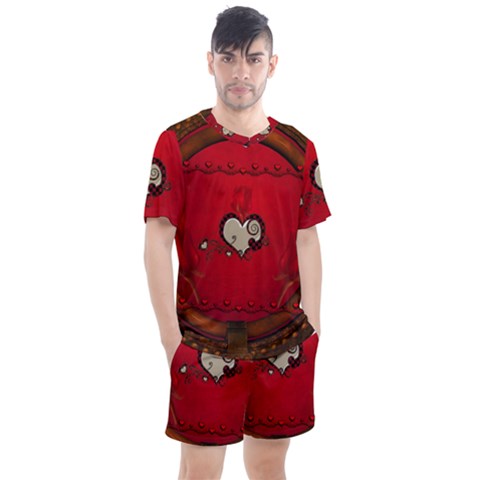 Beautiful Elegant Hearts With Roses Men s Mesh Tee And Shorts Set by FantasyWorld7