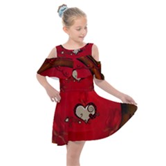 Beautiful Elegant Hearts With Roses Kids  Shoulder Cutout Chiffon Dress by FantasyWorld7