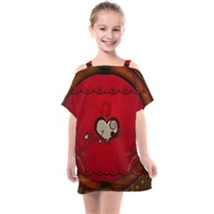 Beautiful Elegant Hearts With Roses Kids  One Piece Chiffon Dress