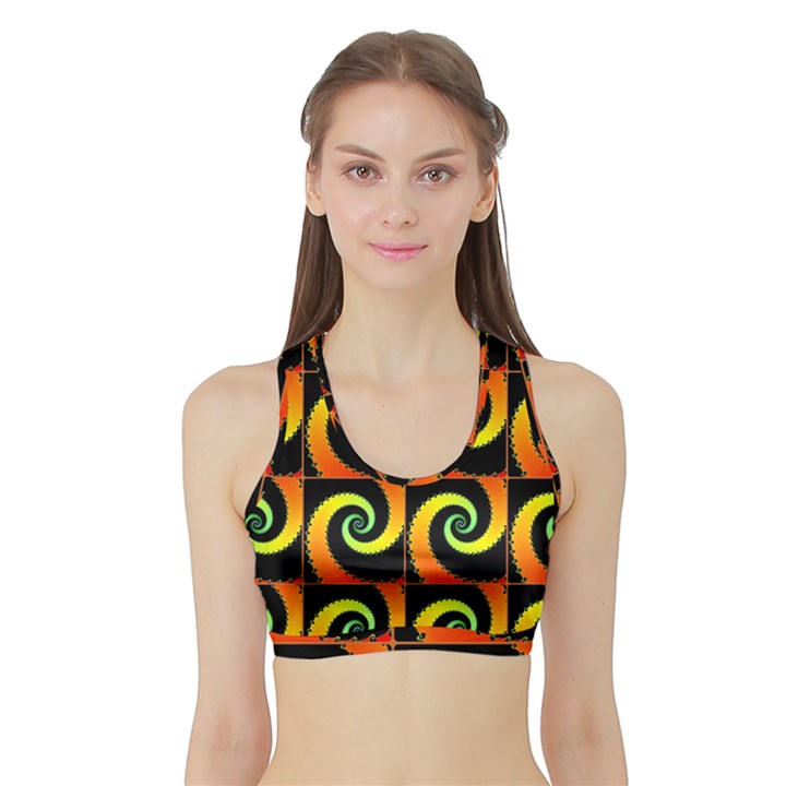 Spiral Seamless Pattern Fractal Sports Bra with Border