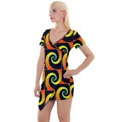 Spiral Seamless Pattern Fractal Short Sleeve Asymmetric Mini Dress