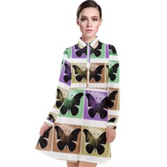 Seamless Wallpaper Butterfly Long Sleeve Chiffon Shirt Dress