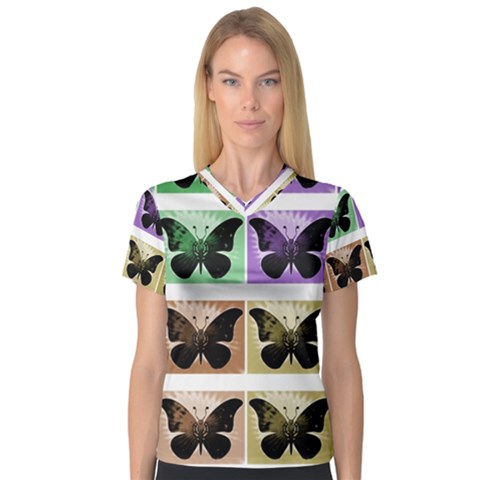 Seamless Wallpaper Butterfly V-neck Sport Mesh Tee by Pakrebo