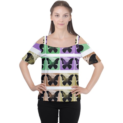 Seamless Wallpaper Butterfly Cutout Shoulder Tee by Pakrebo