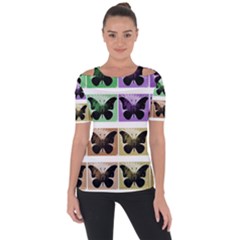 Seamless Wallpaper Butterfly Shoulder Cut Out Short Sleeve Top