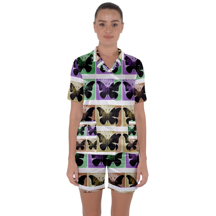 Seamless Wallpaper Butterfly Satin Short Sleeve Pyjamas Set