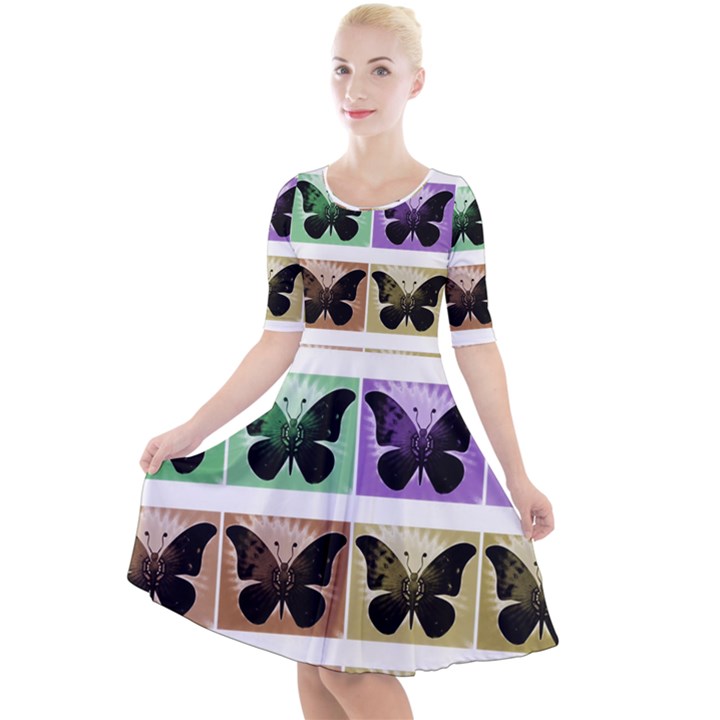 Seamless Wallpaper Butterfly Quarter Sleeve A-Line Dress