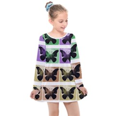 Seamless Wallpaper Butterfly Kids  Long Sleeve Dress by Pakrebo